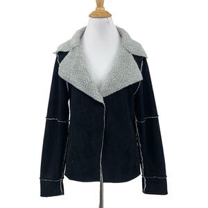 Dylan Jacket Women S Small Black Suede Notched Collar Open Front Sherpa Lined